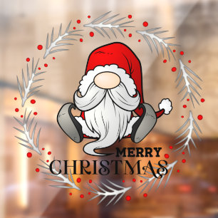 Merry Christmas Santa Claus Gnome Wreath Window Cling
