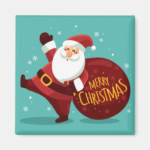 Merry Christmas: Santa Claus Holding Sack of Gifts Magnet
