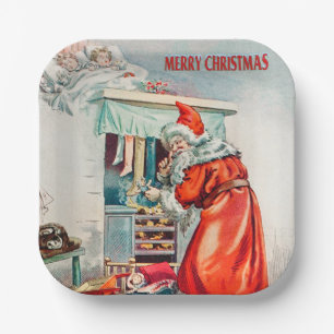 Merry christmas - santa claus holiday paper plate
