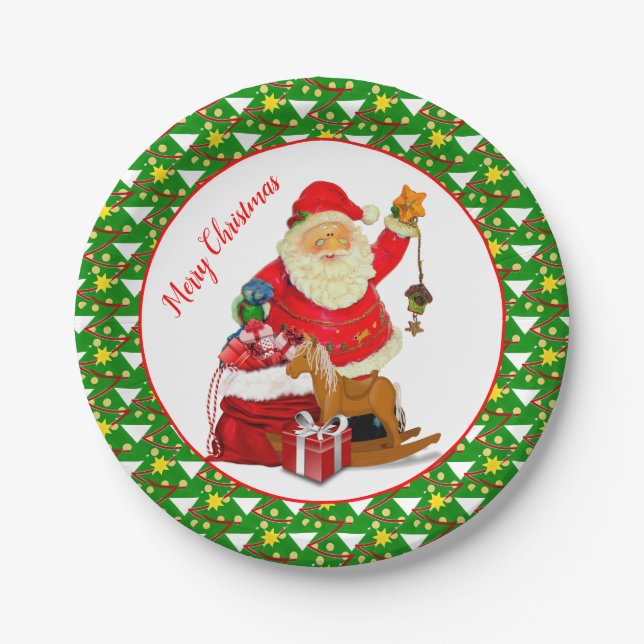 Merry Christmas Santa  Claus Holiday Party Paper Plate (Front)