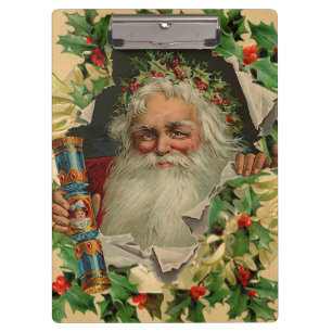 Merry Christmas Santa Claus Holly Clipboard