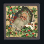 Merry Christmas Santa Claus Holly Gift Box<br><div class="desc">A classic vintage Santa Claus and Holly Christmas card with Santa popping out of the card. This Christmas illustration is based on an old fashioned Christmas card from the 1800s Victorian era,  with a classic santa smiling at us.</div>