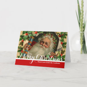 Merry Christmas Santa Claus Holly Holiday Card