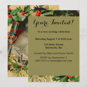 Merry Christmas Santa Claus Holly Invitation