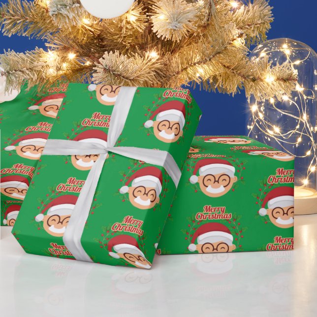 Merry Christmas Santa Claus Moustache And Glasses Wrapping Paper (Holidays)