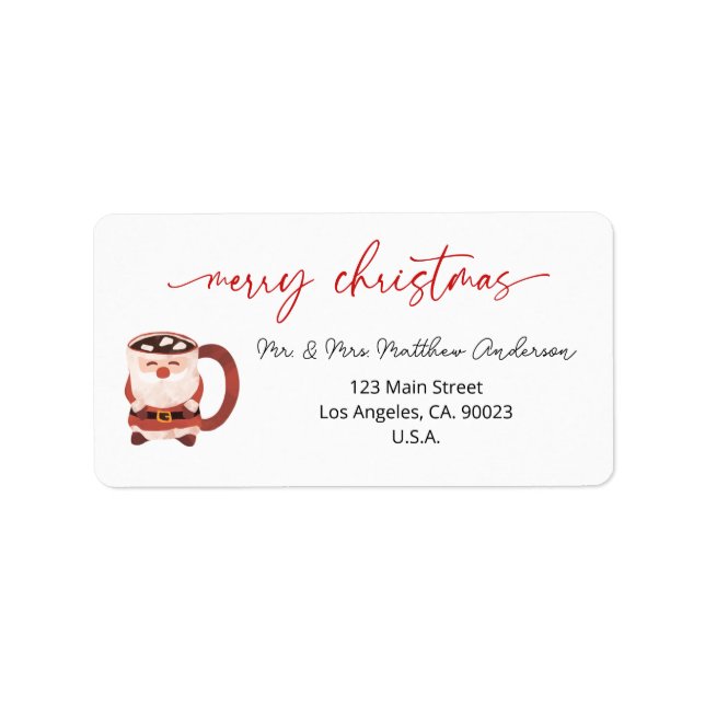 Merry Christmas Santa Claus Mug Holiday Address Label (Front)