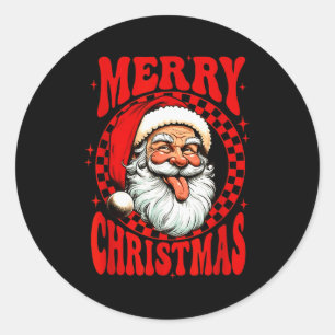 Merry Christmas Santa Claus Noel Funny Checker Mat Classic Round Sticker