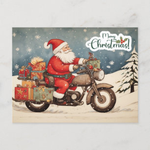 Merry Christmas Santa Claus on Motorcycle Holiday Postcard