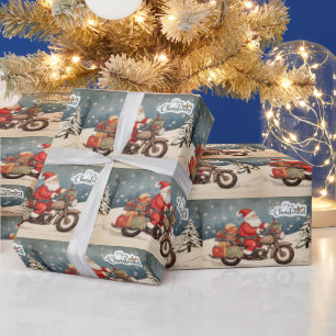 Merry Christmas Santa Claus on Motorcycle Wrapping Paper
