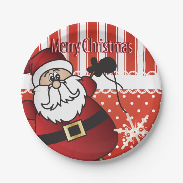 Merry Christmas Santa Claus Paper Plate (Front)