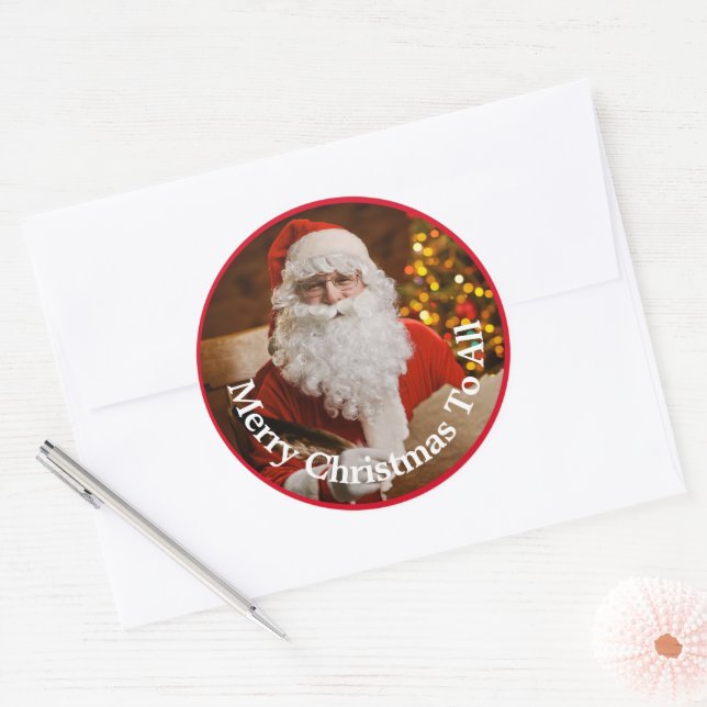 Merry Christmas Santa Claus Personalise Classic Round Sticker (Envelope)