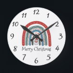 Merry Christmas Santa Claus Rainbow Round Clock<br><div class="desc">A whimsical watercolor Christmas Santa Clause rainbow clock for your holiday decor.</div>