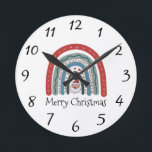 Merry Christmas Santa Claus Rainbow Round Clock<br><div class="desc">A whimsical watercolor Christmas Santa Clause rainbow clock for your holiday decor.</div>