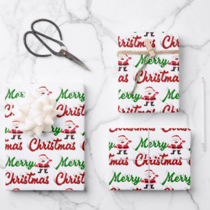 Merry Christmas Santa Claus red green script Wrapping Paper Sheet