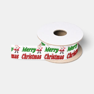 Merry Christmas Santa Claus red green typography Satin Ribbon