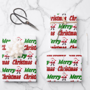 Merry Christmas Santa Claus red green typography Wrapping Paper Sheet