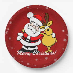 Merry Christmas Santa Claus/Reindeer Paper Plate