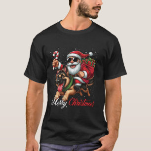 Merry Christmas Santa Claus Riding a German Shephe T-Shirt