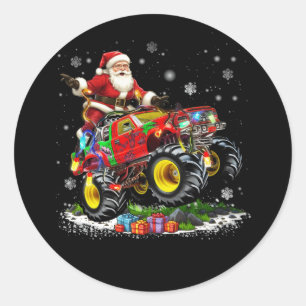 Merry Christmas Santa Claus Riding Monster Truck F Classic Round Sticker