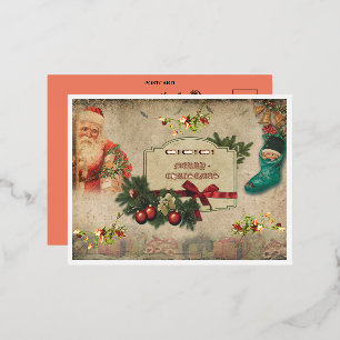 Merry Christmas Santa Claus Rose Gold Foil Holiday Postcard