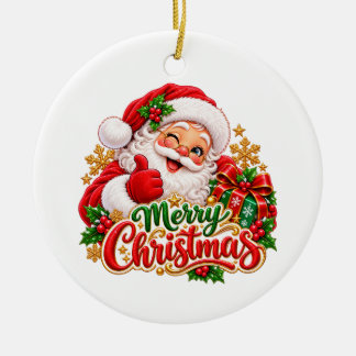 Merry Christmas Santa Claus Round Ceramic Ornament