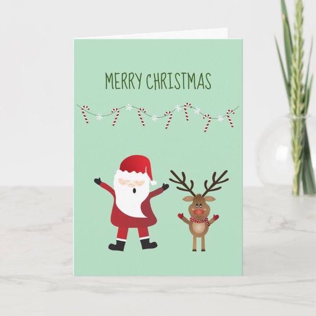 Merry Christmas Santa Claus Rudolph Reindeer Red Holiday Card (Front)