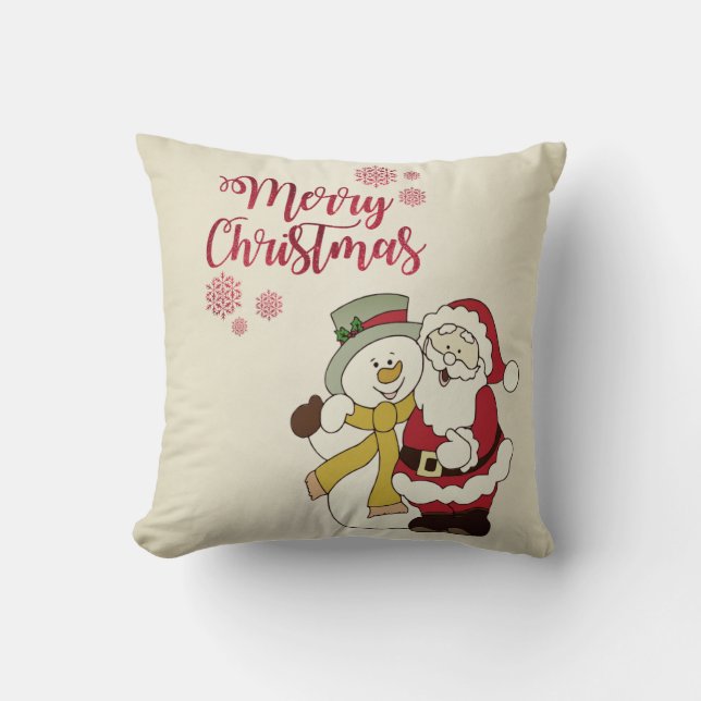 Merry Christmas,Santa Claus,Snowman Cushion (Front)