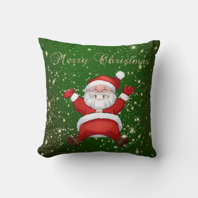 Merry Christmas,Santa Claus,Sparkles,Green Cushion (Front)