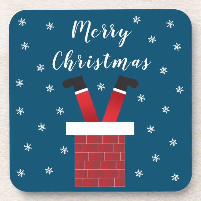 Merry Christmas Santa Claus Stuck In A Chimney Coaster (Front)