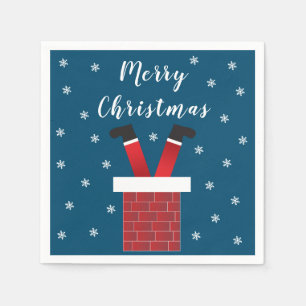 Merry Christmas Santa Claus Stuck In A Chimney Red Napkin