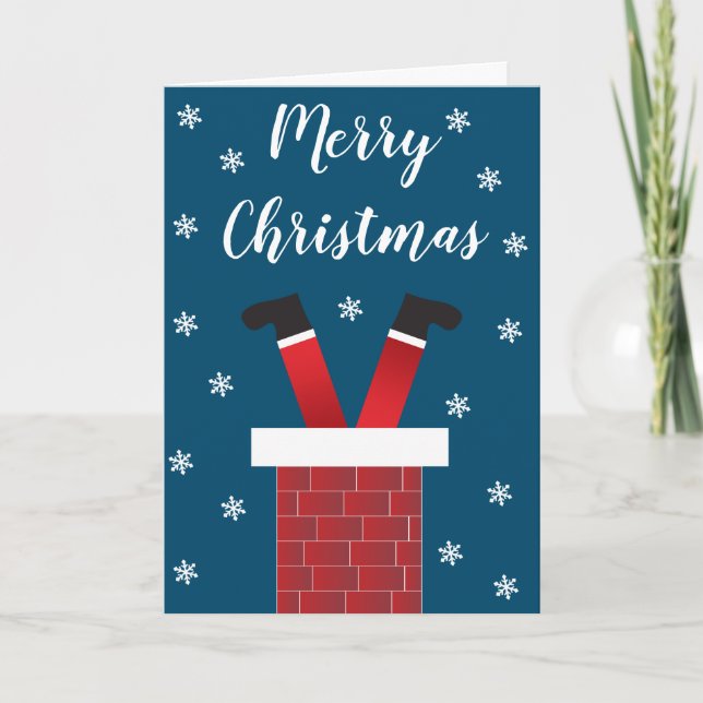 Merry Christmas Santa Claus Stuck In Chimney Card (Front)