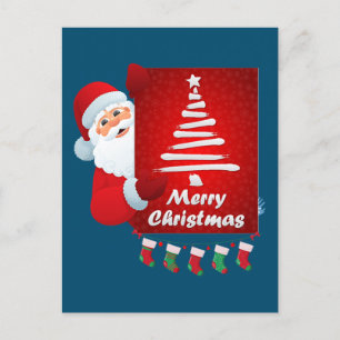 Merry Christmas Santa Claus Tree Stokings X-mas Postcard