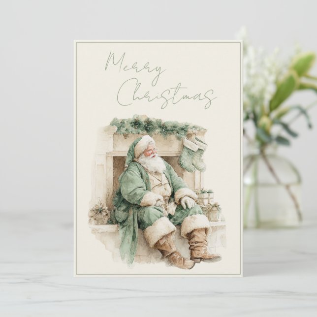 Merry Christmas Santa Claus Vintage Christmas Holiday Card (Standing Front)