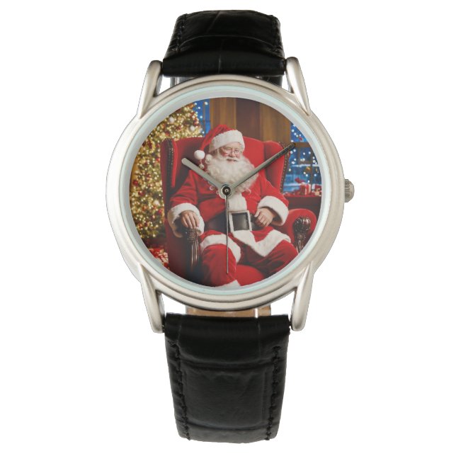 Merry Christmas Santa Claus Watch w/ Leather Band (Front)