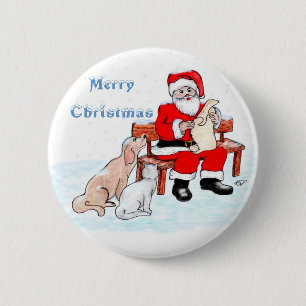 Merry Christmas - Santa Claus with Cat and Dog 6 Cm Round Badge