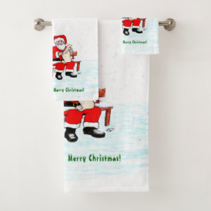 Merry Christmas! Santa Claus with Cat and Dog Bath Towel Set