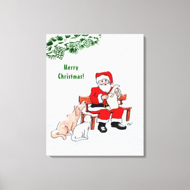 Merry Christmas! Santa Claus with Cat and Dog Canvas Print (Front)