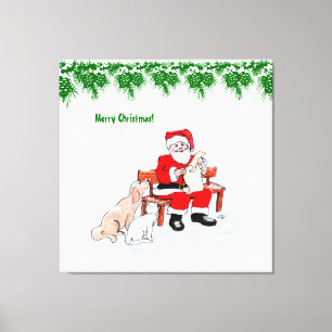 Merry Christmas - Santa Claus with Cat and Dog Canvas Print