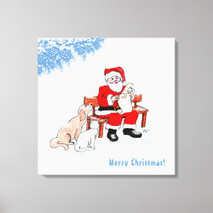 Merry Christmas - Santa Claus with Cat and Dog Canvas Print