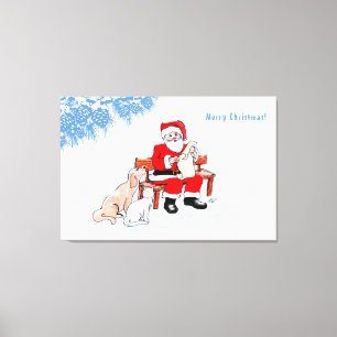 Merry Christmas - Santa Claus with Cat and Dog Canvas Print