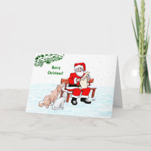Merry Christmas! Santa Claus with Cat and Dog Card