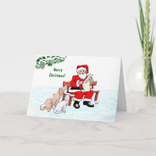 Merry Christmas! Santa Claus with Cat and Dog Card (Front)