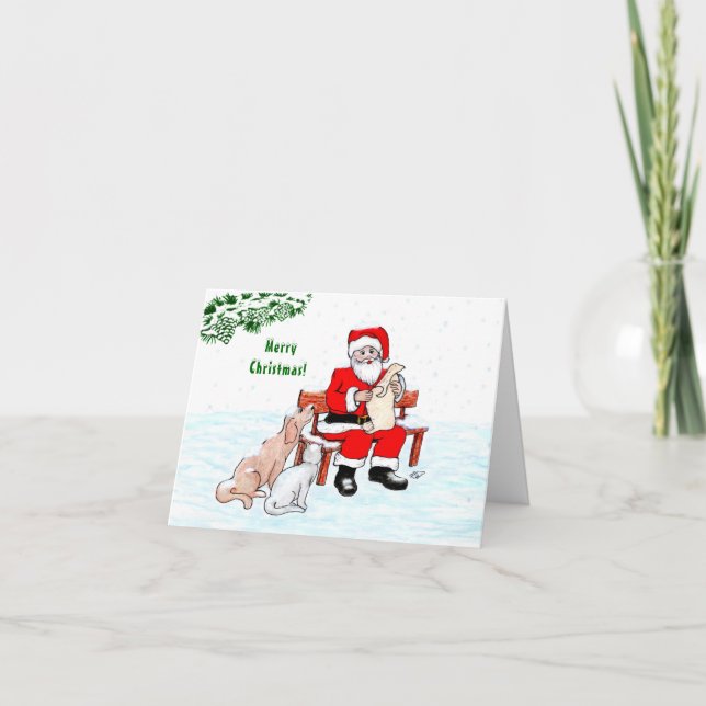 Merry Christmas! Santa Claus with Cat and Dog Card (Front)