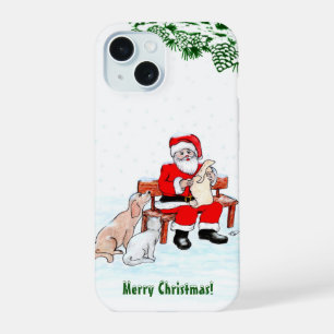 Merry Christmas - Santa Claus with Cat and Dog Cas iPhone 15 Case