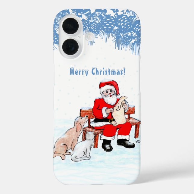 Merry Christmas - Santa Claus with Cat and Dog Case-Mate iPhone Case (Back)