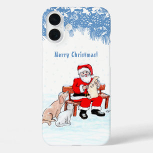 Merry Christmas - Santa Claus with Cat and Dog iPhone 16 Plus Case