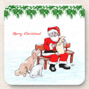 Merry Christmas - Santa Claus with Cat and Dog Coaster