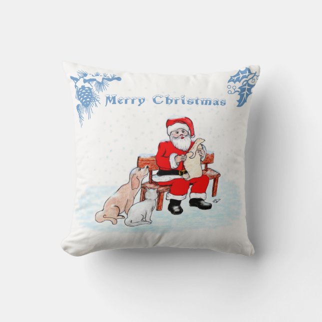 Merry Christmas - Santa Claus with Cat and Dog Cushion (Front)
