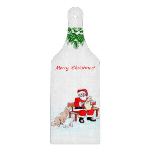 Merry Christmas - Santa Claus with Cat and Dog Cutting Board