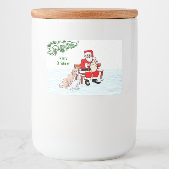 Merry Christmas! Santa Claus with Cat and Dog Food Label (Front)